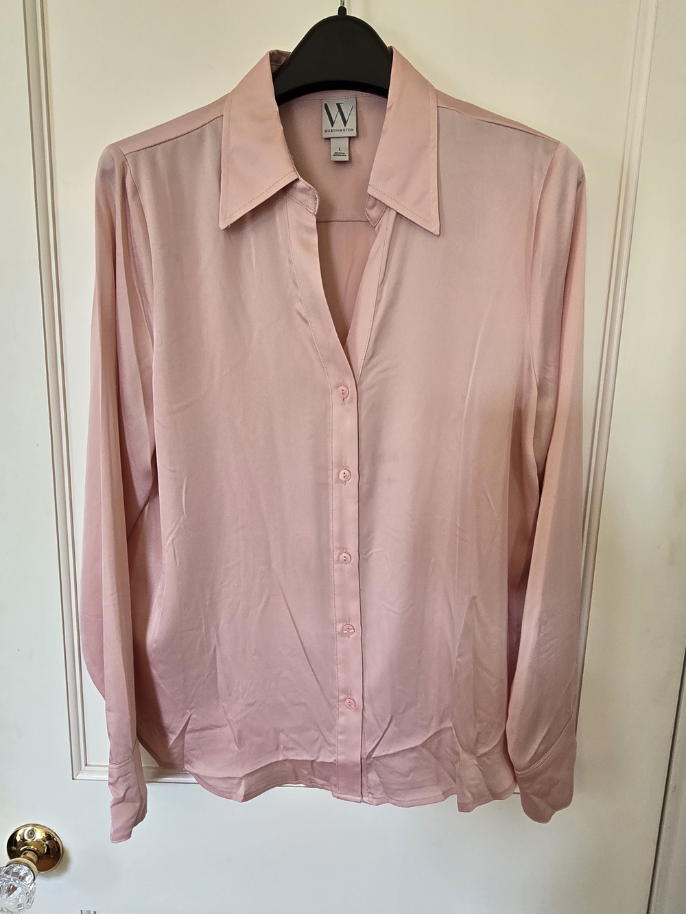 Worthington Women's Pink Button-Front Silk Blouse LARGE